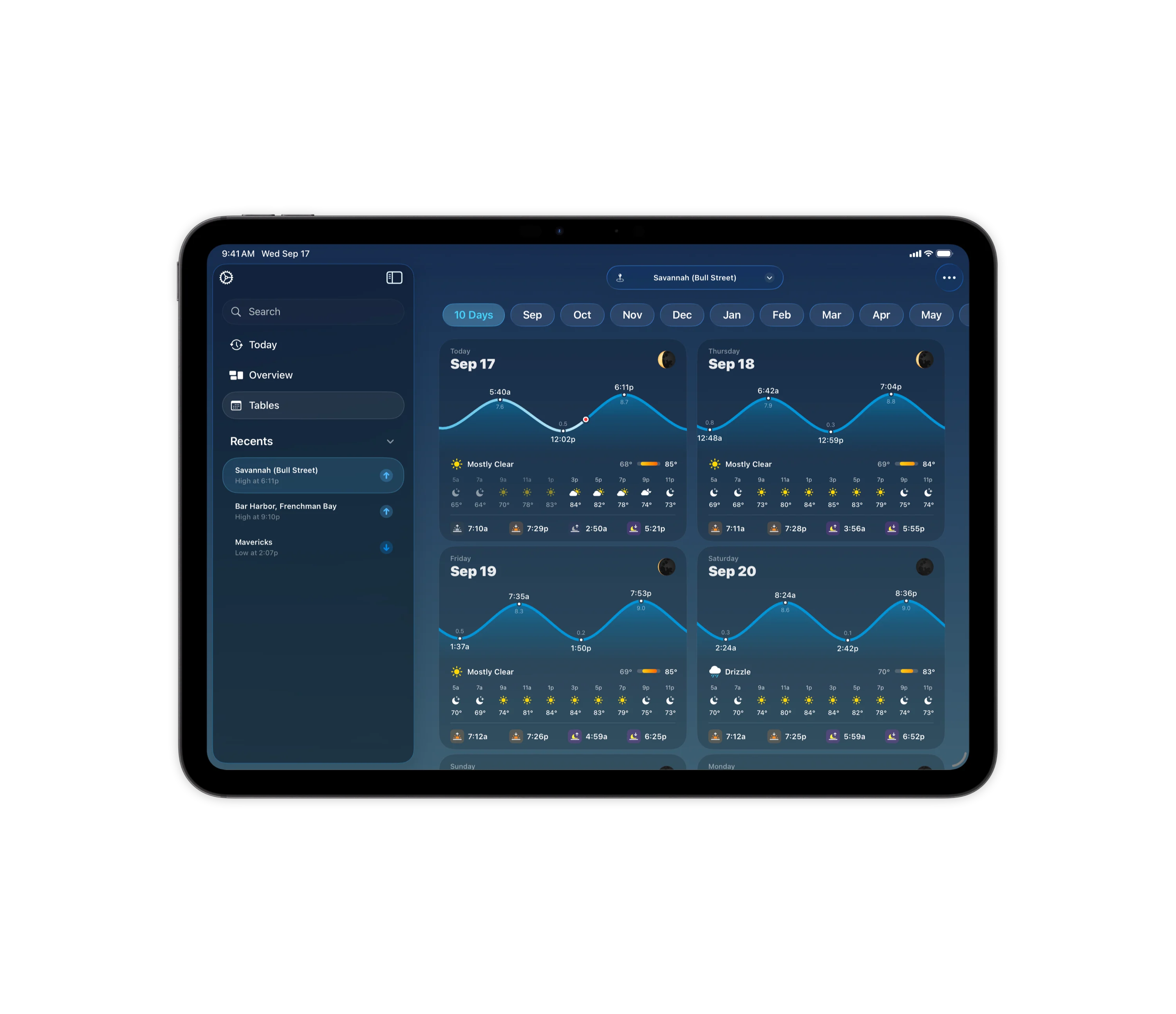 Tide Guide multi-day tide tables on iPad
