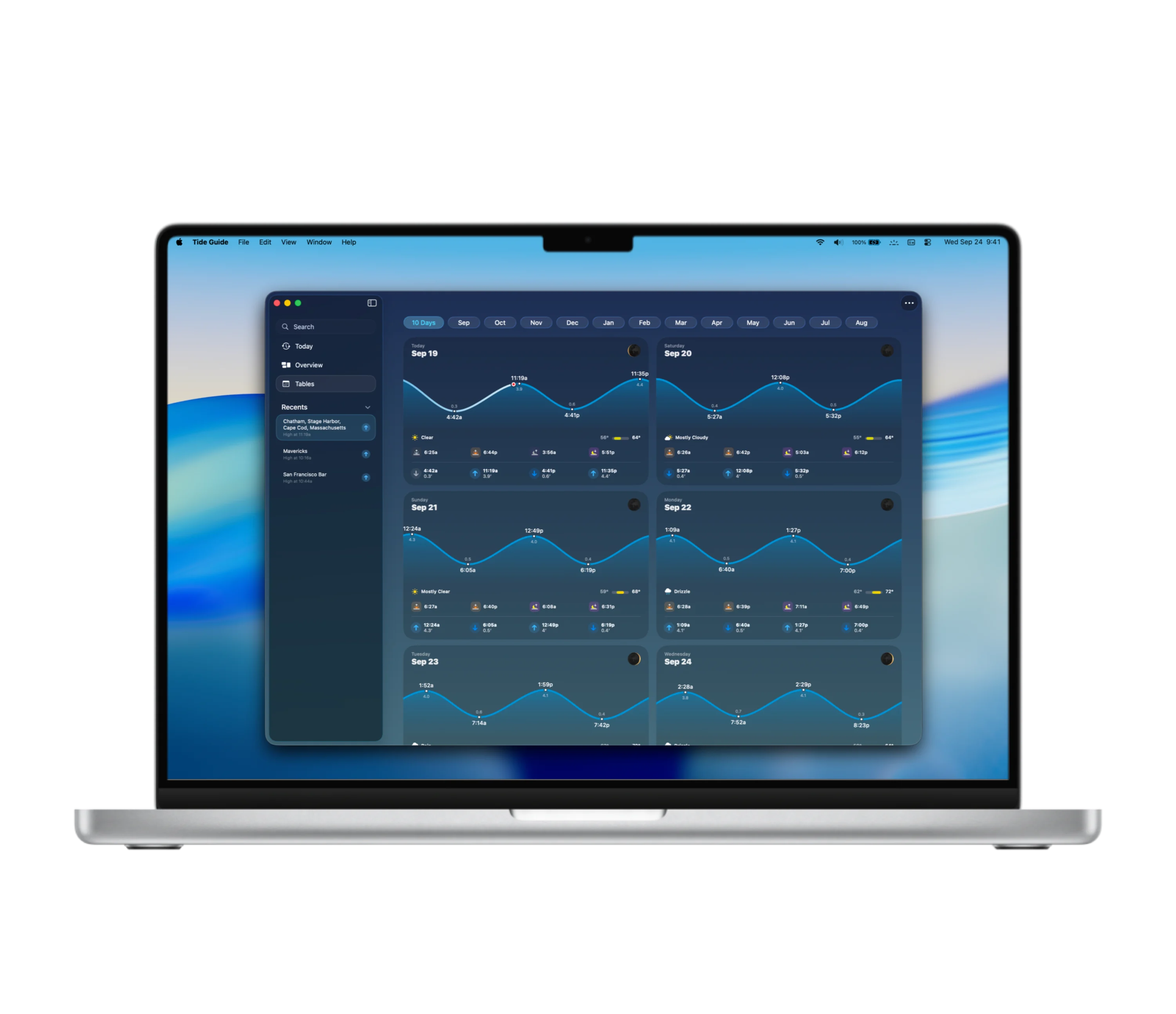Tide Guide multi-day tide tables on Mac